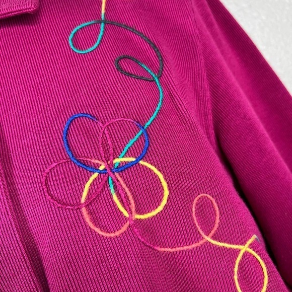 Vintage 80’s Koret Cardigan Fuchsia Rainbow Embroidery Petite Medium - Picture 7 of 12